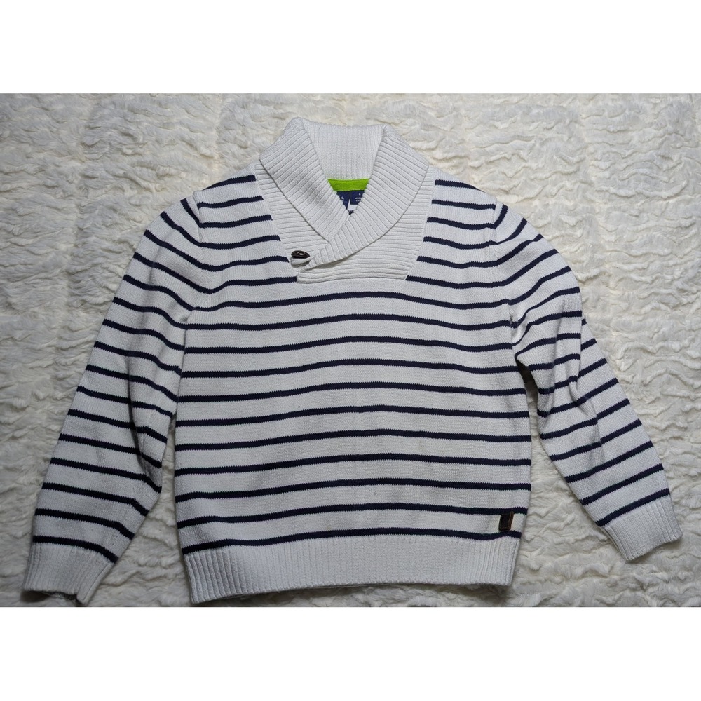 Janie and Jack Striped Shawl Collar Cotton Sweater – Boys Size 4